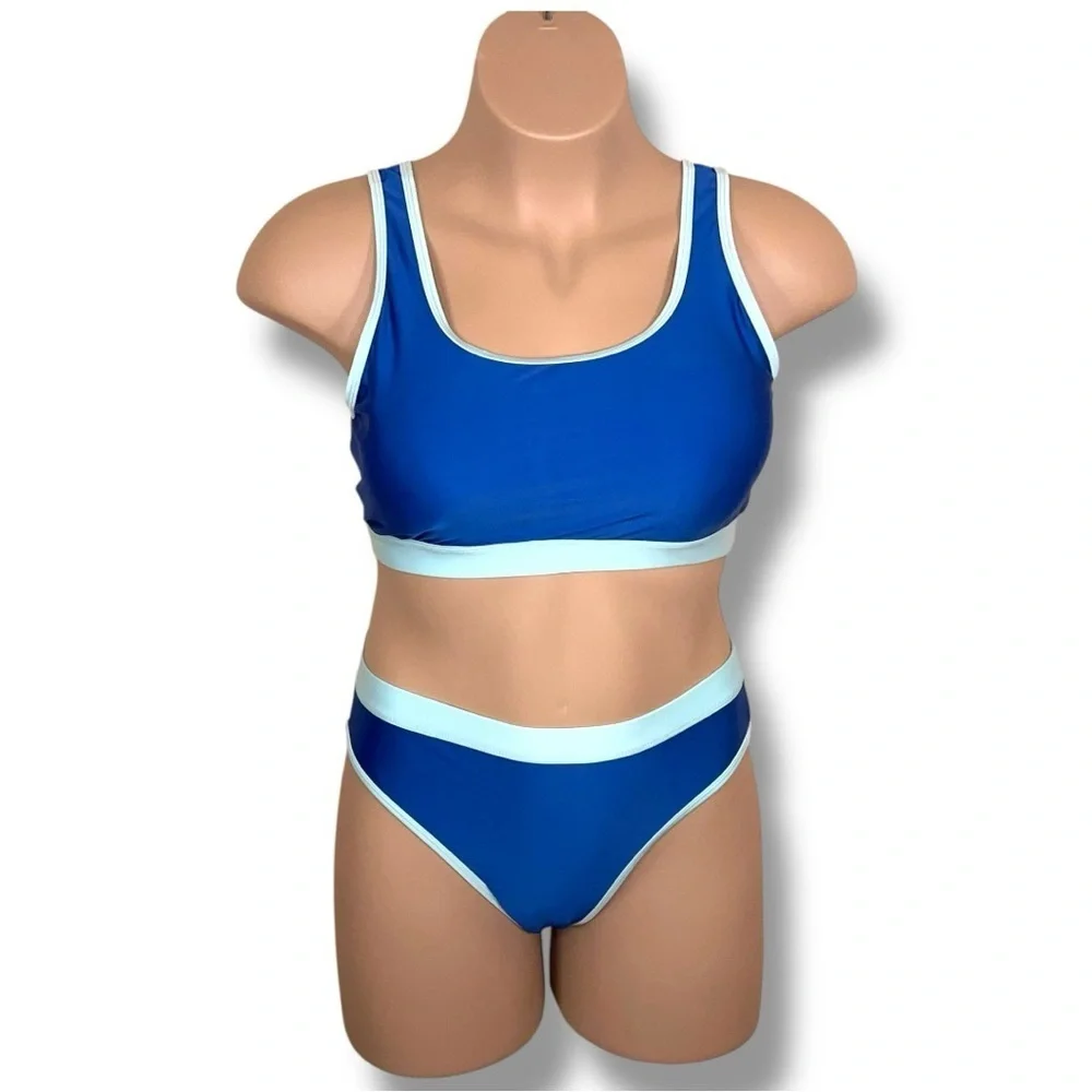New Size XL Baleaf Bikini Set 2 Piece Blue Two Tone Colorblock UPF 50 Swimwear